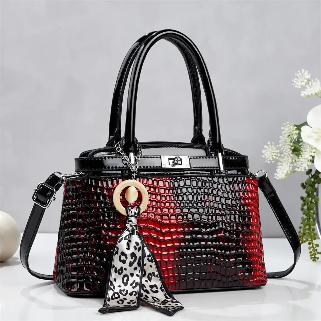 Crocodile Pattern Square PU Leather Handbag For Women With Top Handle
