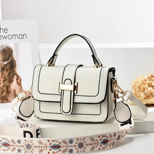 Classic Style Solid Color PU Shoulder Bag For Women With Sewing Thread Detail And Flip Cover Closure In Square Shape
