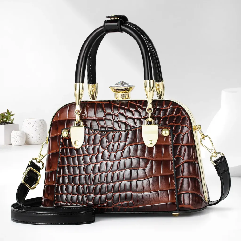 Women’s Crocodile Pattern Shell Dome Bag In Patent Leather With Top Handle