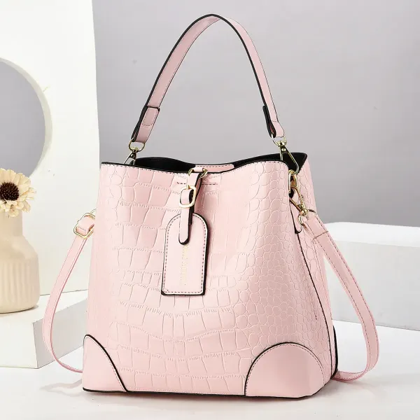 Women’s Crocodile Pattern PU Leather Bucket Bag Featuring Crocodile Fashion Element