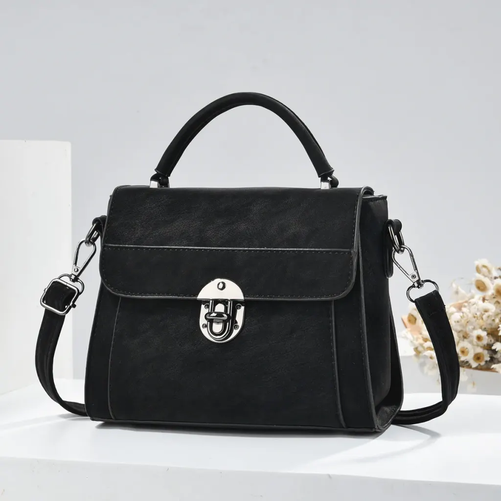 Square PU Leather Handbag With Sewing Thread Detail, Top Handle