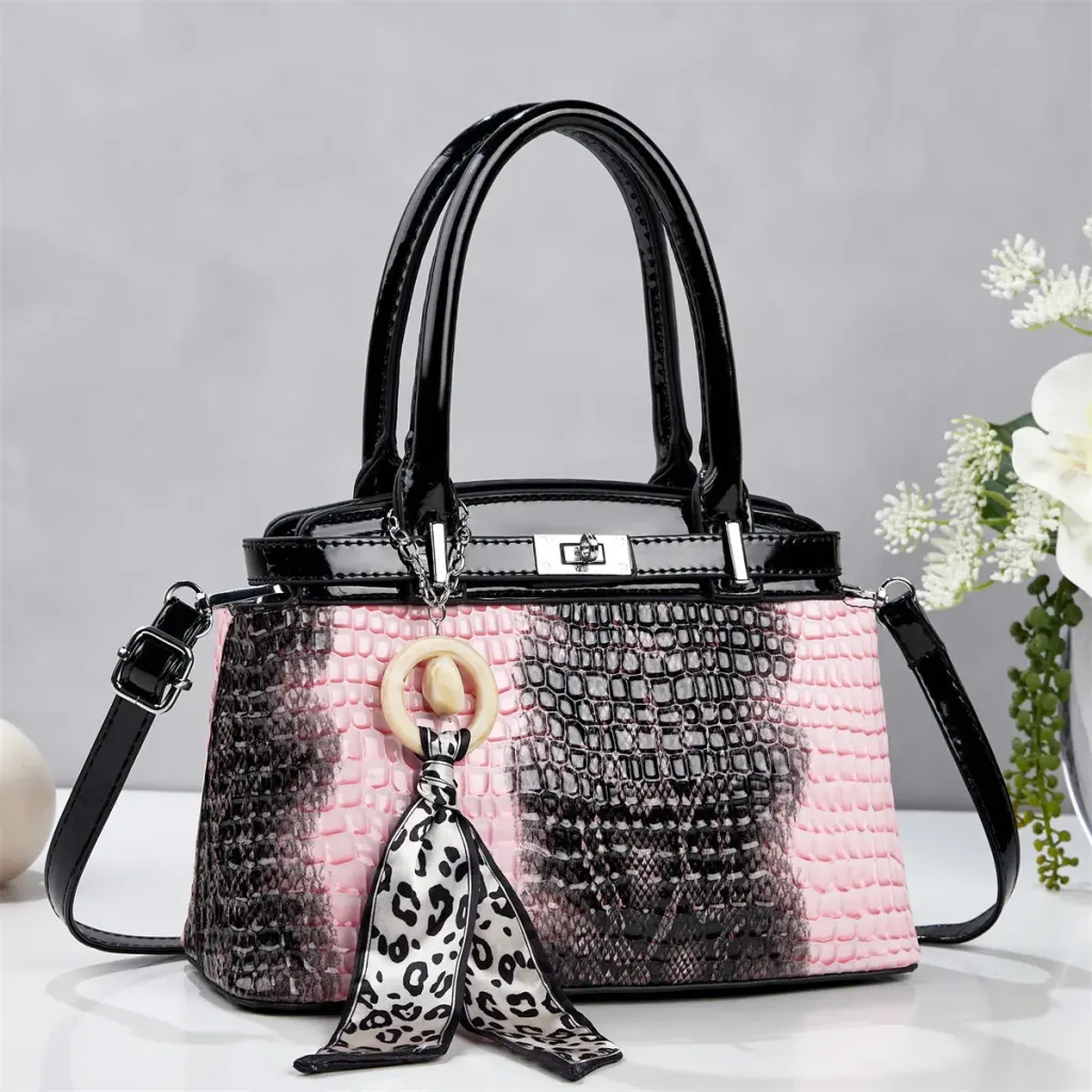 Crocodile Pattern Square PU Leather Handbag For Women With Top Handle