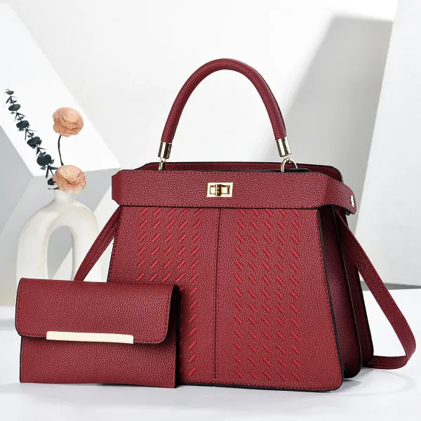 Square PU Leather Handbag For Women With Sewing Thread Detail, Top Handle Style