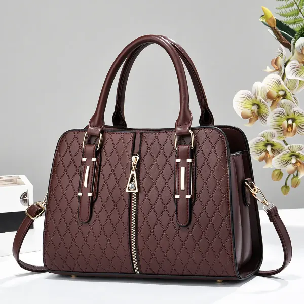 Lingge Square Boston Bag In PU Leather With Sewing Thread Detail, Featuring Top Handle